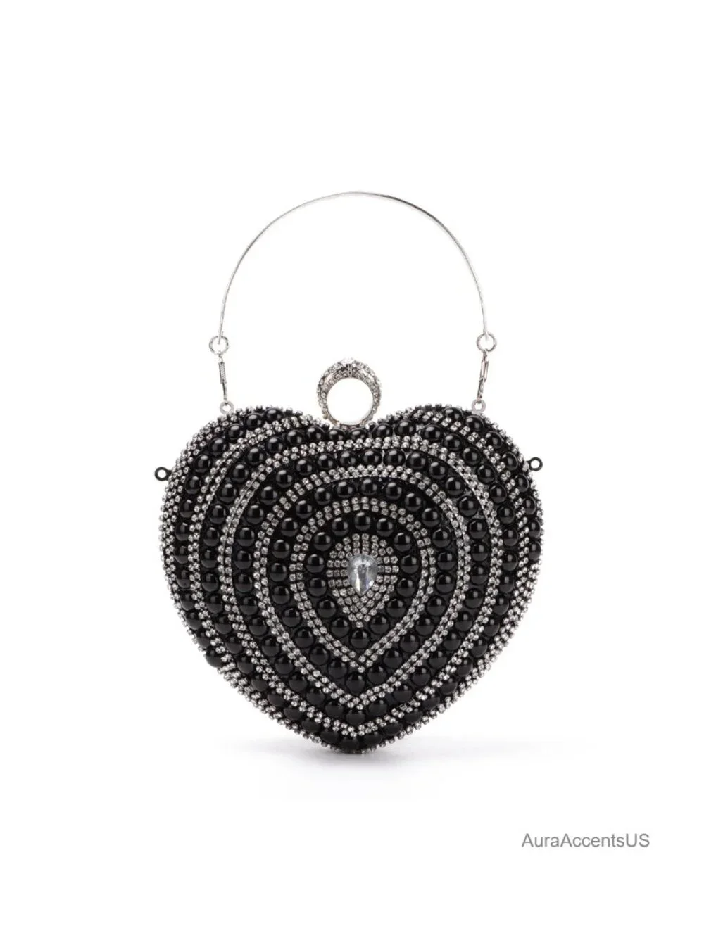 Heart Shape Pearl Crystal Clutch Evening Bag Wedding Prom Party Purse